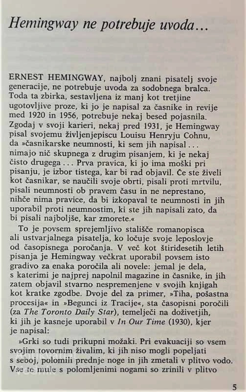 MED LOVOM IN VOJNO, Ernest Hemingway