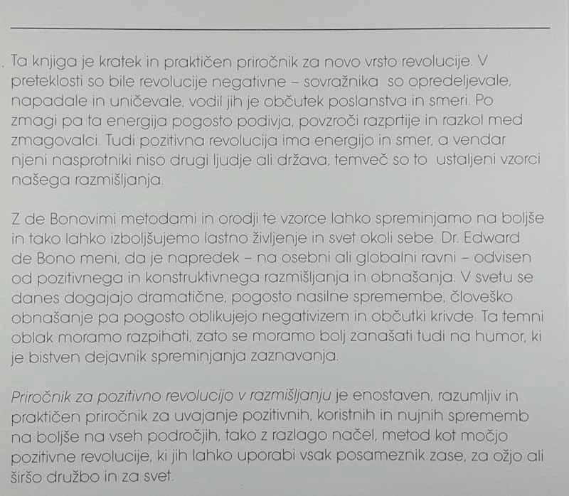 PRIROČNIK ZA POZITIVNO REVOLUCIJO V RAZMIŠLJANJU, Edward de Bono