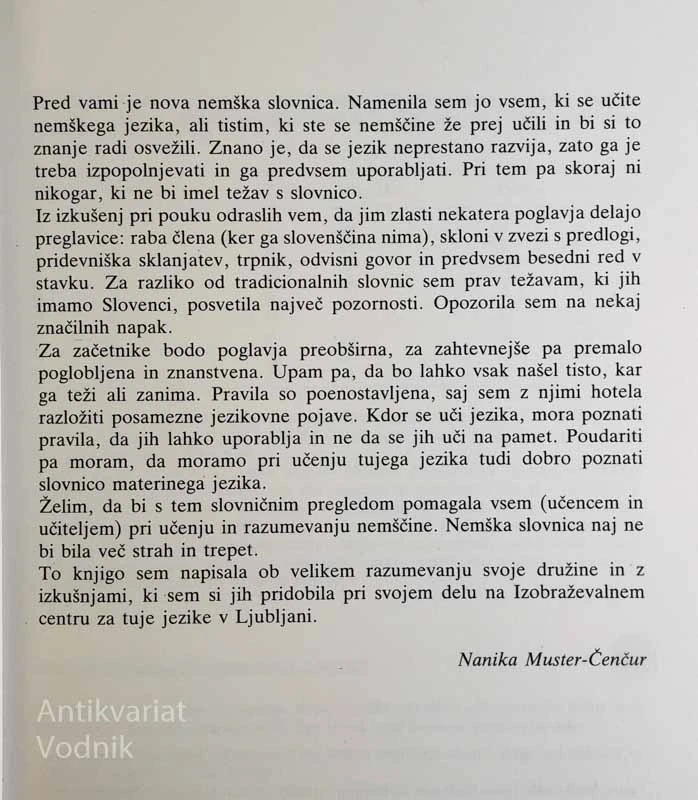 NEMŠKA SLOVNICA PO NAŠE, Nanika Muster Čenčur