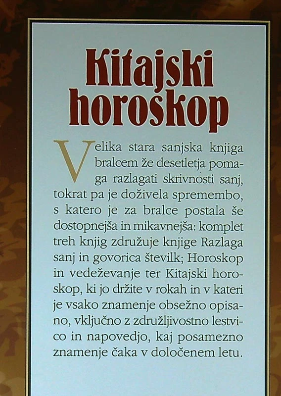 KITAJSKI HOROSKOP; IZ VELIKE STARE SANJSKE KNJIGE