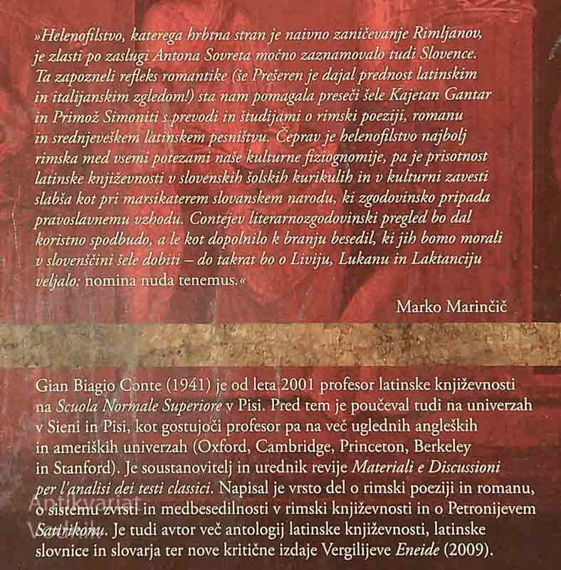 ZGODOVINA LATINSKE KNJIŽEVNOSTI; OD ZAČETKOV DO PADCA RIMSKEGA CESARSTVA, Gian Biagio Conte