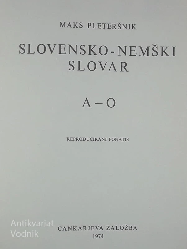 SLOVENSKO – NEMŠKI SLOVAR, Maks Pleteršnik