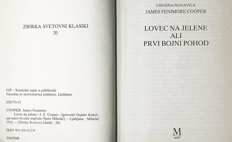 LOVEC NA JELENE, James Fenimore Cooper