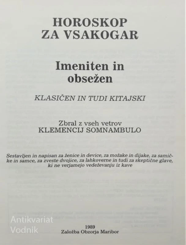 HOROSKOP, Klemencij Somnambulo
