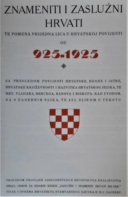 ZNAMENITI I ZASLUŽNI HRVATI 925 – 1925