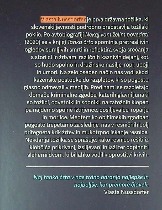 TANKA ČRTA; SPOMINI TOŽILKE, Vlasta Nussdorfer