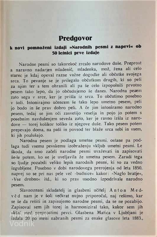 NARODNE PESMI Z NAPEVI, nabral  in uredil za štiri glasove Janko Žirovnik