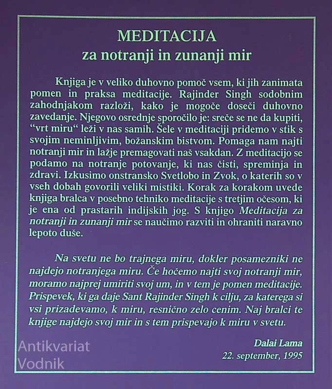 MEDITACIJA ZA NOTRANJI IN ZUNANJI MIR, Sant Rajinder Singh