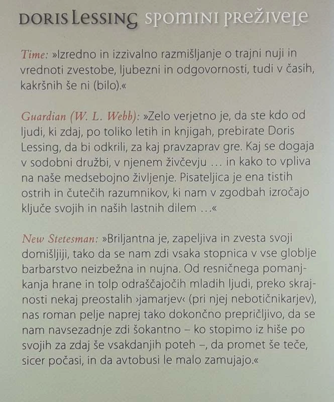 SPOMINI PREŽIVELE, Doris Lessing
