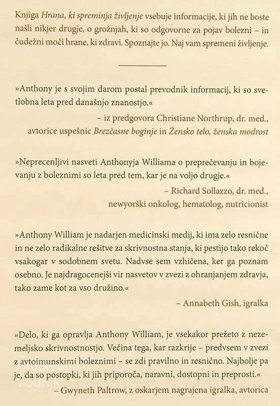 HRANA, KI SPREMINJA ŽIVLJENJE, Anthony William