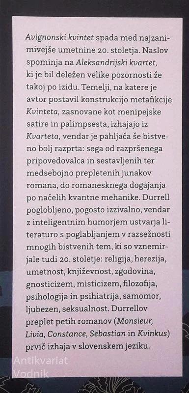 AVIGNONSKI KVINTET; KVINKUS, Lawrence Durrell