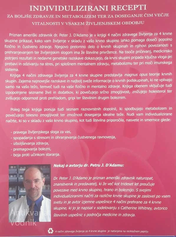 4 NAČINI ZDRAVEGA ŽIVLJENJA ZA 4 KRVNE SKUPINE, Dr. Peter J. D’Adamo