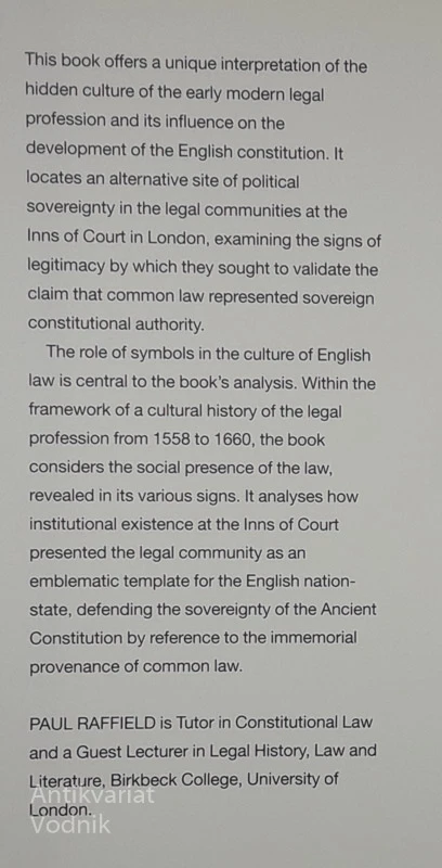 IMAGES AND CULTURES OF LAW IN EARLY MODERN ENGLAND, Paul Raffield