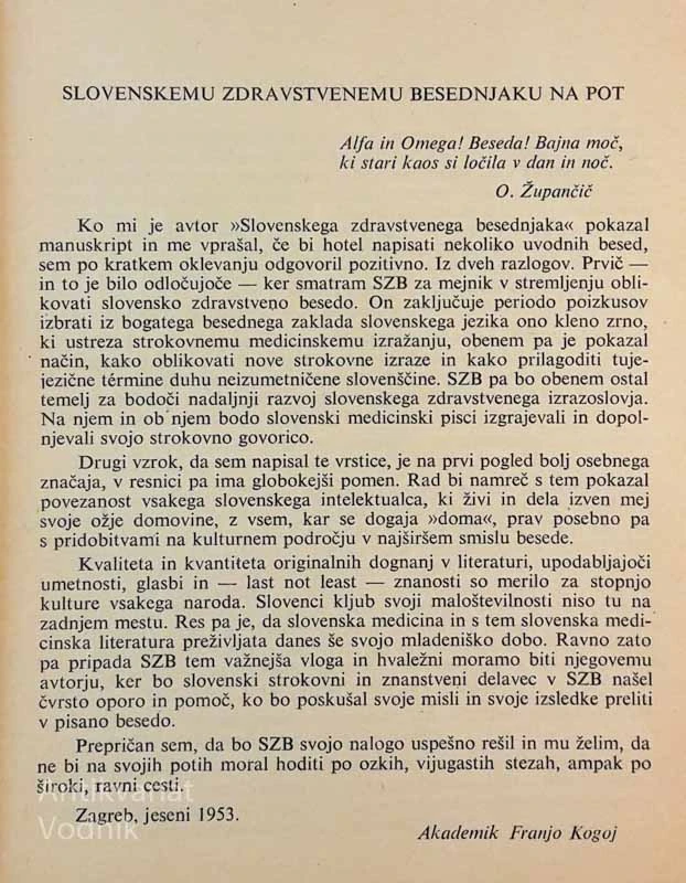 SLOVENSKI ZDRAVSTVENI BESEDNJAK, dr. M. Černič