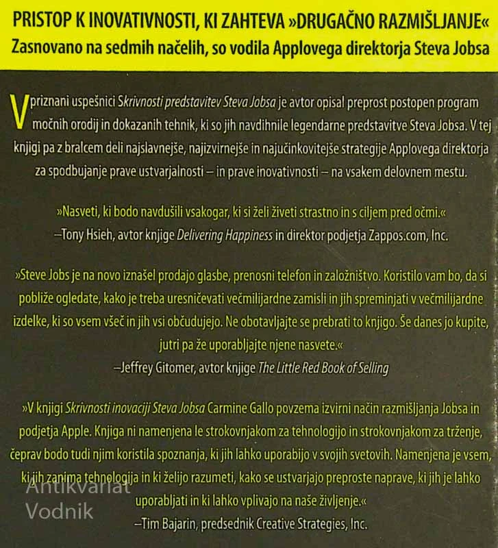 SKRIVNOSTI INOVACIJ STEVA JOBSA; NORO DRUGAČNA NAČELA ZA USPEH, Carmine Gallo