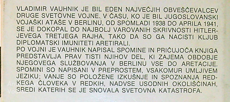 NEVIDNA FRONTA; SPOMINI JUGOSLOVANSKEGA VOJAŠKEGA ATAŠEJA V BERLINU 1938-41, Vladimir Vauhnik