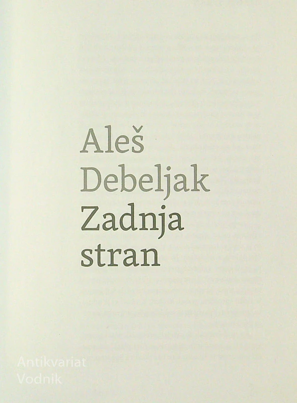 ZADNJA STRAN, Aleš Debeljak