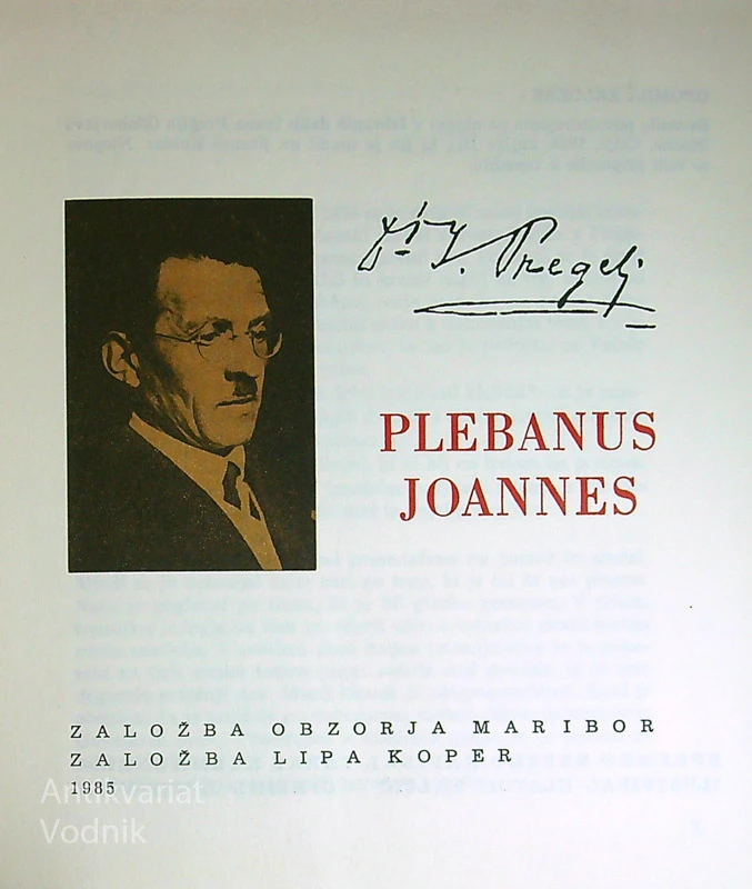 PLEBANUS JOANNES, Ivan Pregelj