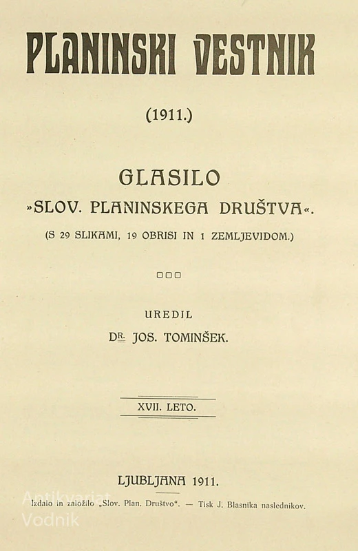 PLANINSKI VESTNIK 1911, uredil Dr. J. Tominšek