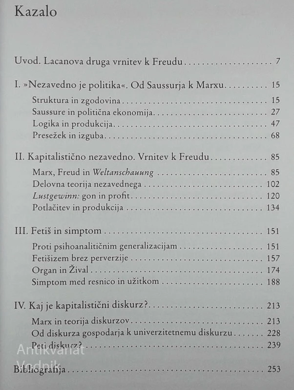 KAPITALISTIČNO NEZAVEDNO; MARX IN LACAN, Samo Tomšič