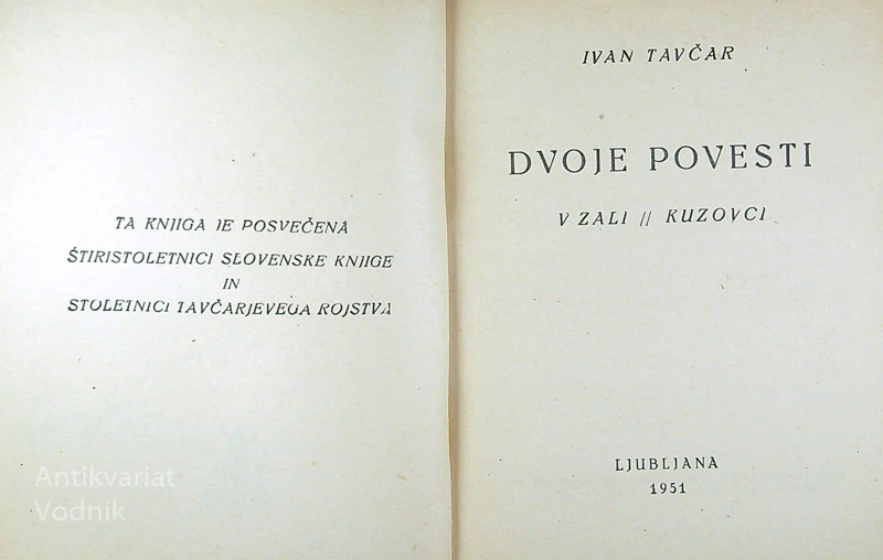 POVESTI; V ZALI / KUZOVCI, Ivan Tavčar