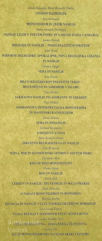 RELIGIJA IN NASILJE; ESEJI IN RAZPRAVE, Jan Assmann in drugi