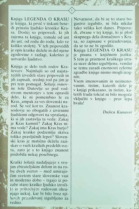 LEGENDA O KRASU, Dušica Kunaver