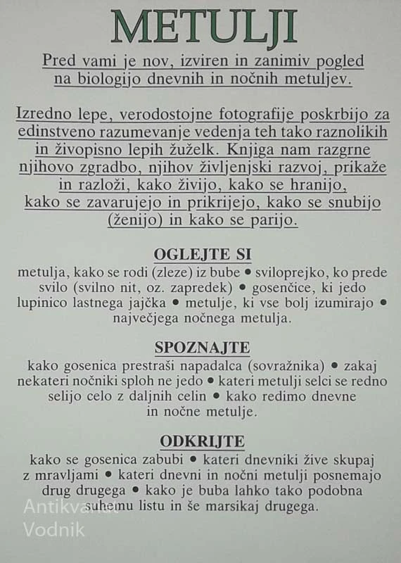 METULJI; SPOZNAJTE OČARLJIVO ŽIVLJENJE DNEVNIH IN NOČNIH METULJEV