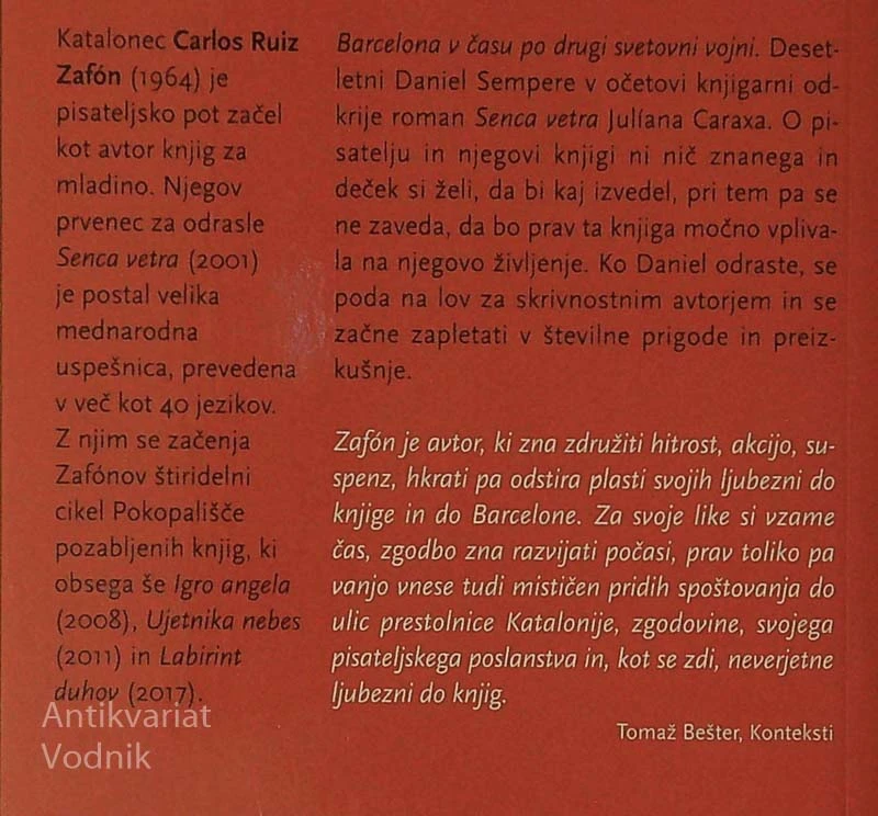 SENCA VETRA, Carlos Ruiz Zafón