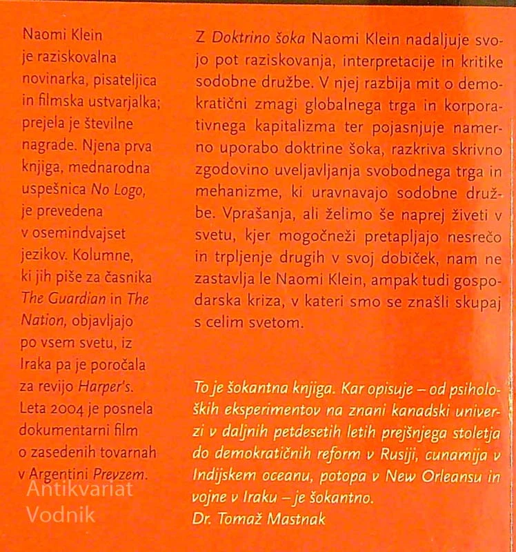 DOKTRINA ŠOKA; RAZMAH UNIČEVALNEGA KAPITALIZMA, Naomi Klein