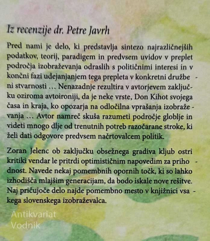 VSEŽIVLJENJSKOST UČENJA IN IZOBRAŽEVANJE ODRASLIH, Zoran Jelenc