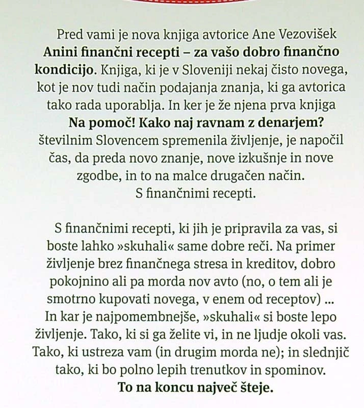 ANINI FINANČNI RECEPTI, Ana Vezovišek