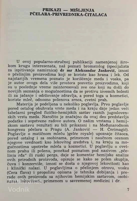 PČELINJI PROIZVODI HRANA I LEK, Dr. Aleksandar Jankovič
