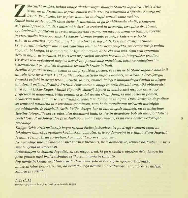 ORBIS ARTIS; NEMIRNO IN KREATIVNO/SPOMINI 1943-2004, Stane Jagodič