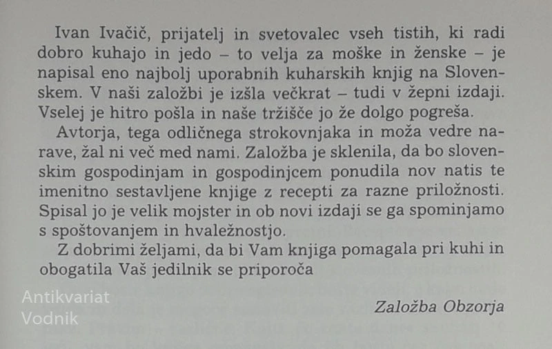 KUHARSKA KNJIGA, Ivan Ivačič
