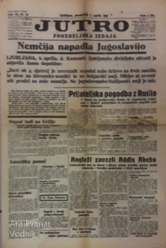 JUTRO, 7. april 1941, napad na Jugoslavijo