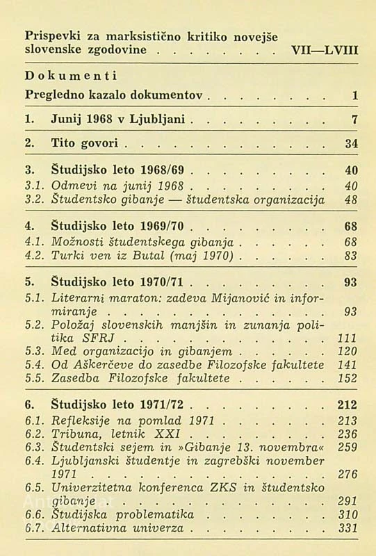 ŠTUDENTSKO GIBANJE 1968 – 72, več avtorjev