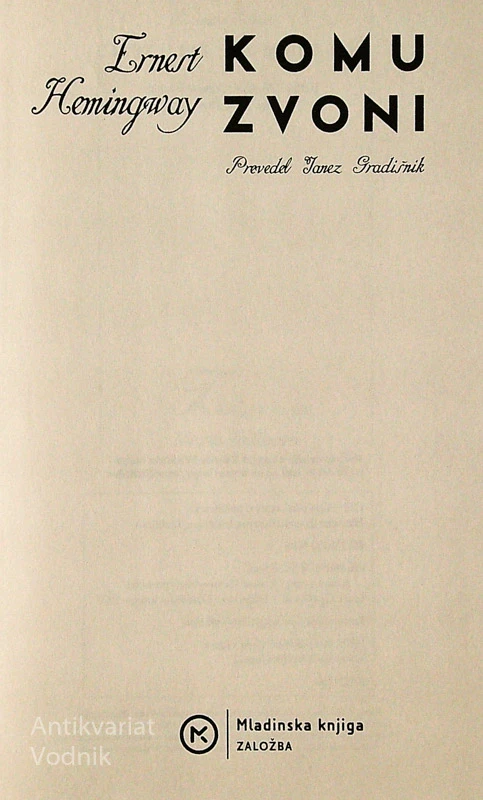 KOMU ZVONI, Ernest Hemingway