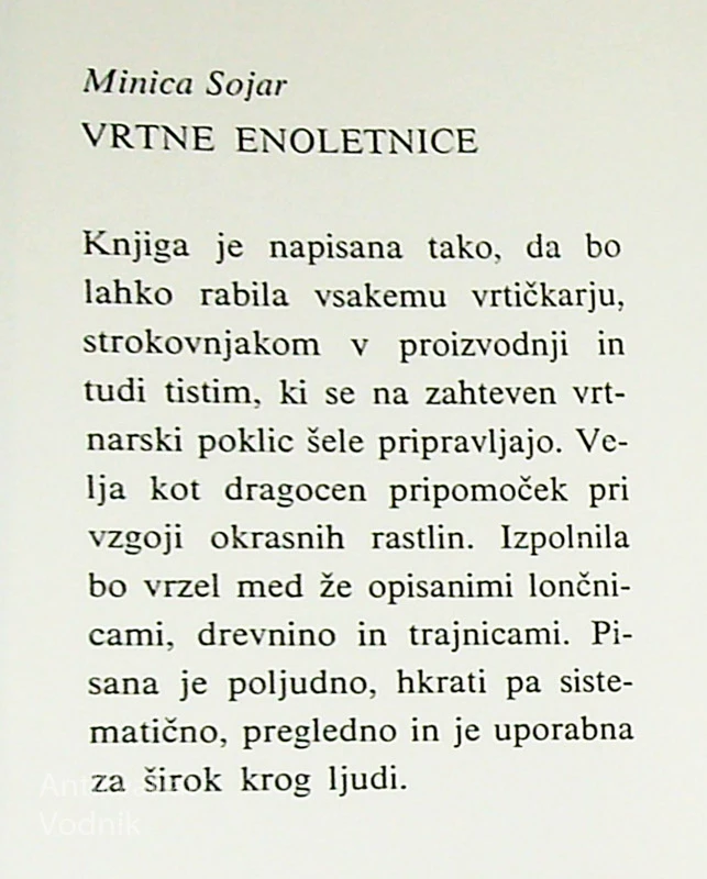 VRTNE ENOLETNICE, Minica Sojar