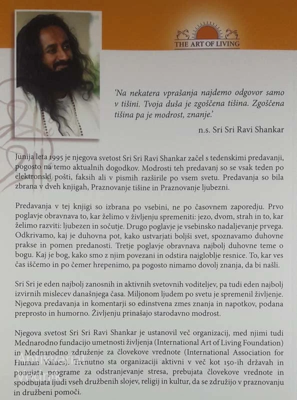 PRAZNOVANJE TIŠINE, n.s. Sri Sri Ravi Shankar