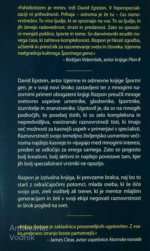 RAZPON; ZAKAJ V DOBI HIPERSPECIALIZACIJE ŠE KAR NAPREJ ZMAGUJEJO RAZNOVRSTNEŽI, David Epstein