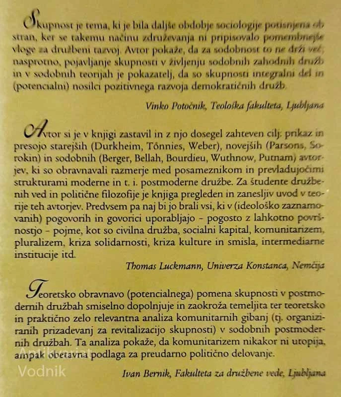 SKUPNOSTI: TEORIJE, OBLIKE, POMENI, Igor Bahovec