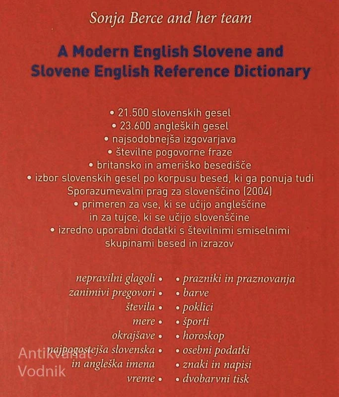 SODOBNI PRIROČNI ANGLEŠKO-SLOVENSKI IN SLOVENSKO-ANGLEŠKI SLOVAR