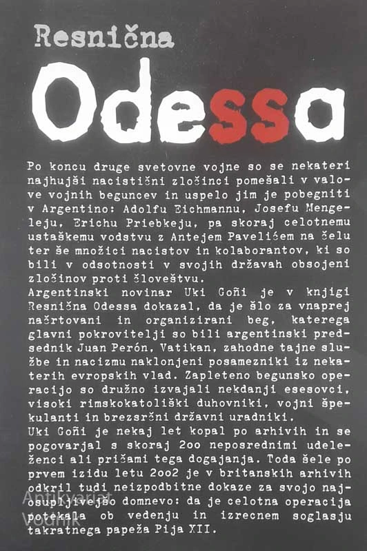 RESNIČNA ODESSA TIHOTAPLJENJE NACISTOV V PERÓNOVO ARGENTINO, Uki Goñi