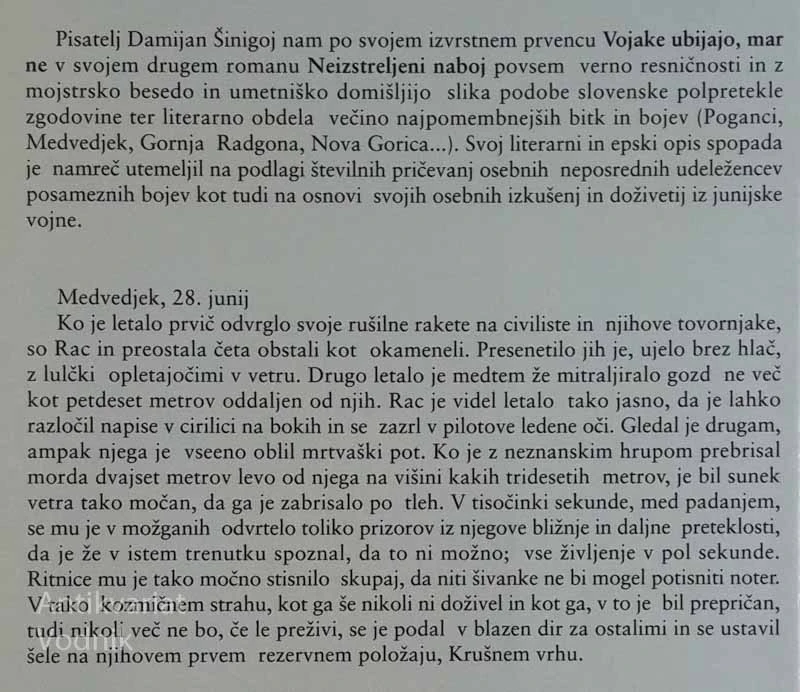 NEIZSTRELJENI NABOJ za Slovenijo, Damijan Šinigoj (roman o desetdnevni vojni)