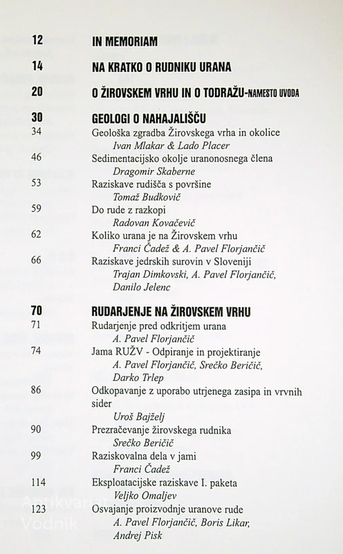 RUDNIK URANA ŽIROVSKI VRH, več avtorjev (iz knjižnice)