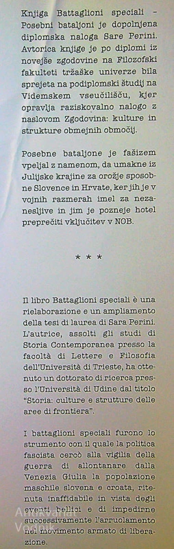 BATTAGLIONI SPECIALI, SLAV COMPANY/POSEBNI BATALJONI 1940-1945, Sara Perini