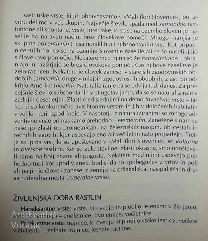 MALA FLORA SLOVENIJE; KLJUČ ZA DOLOČANJE PRAPROTNIC IN SEMENK, več avtorjev