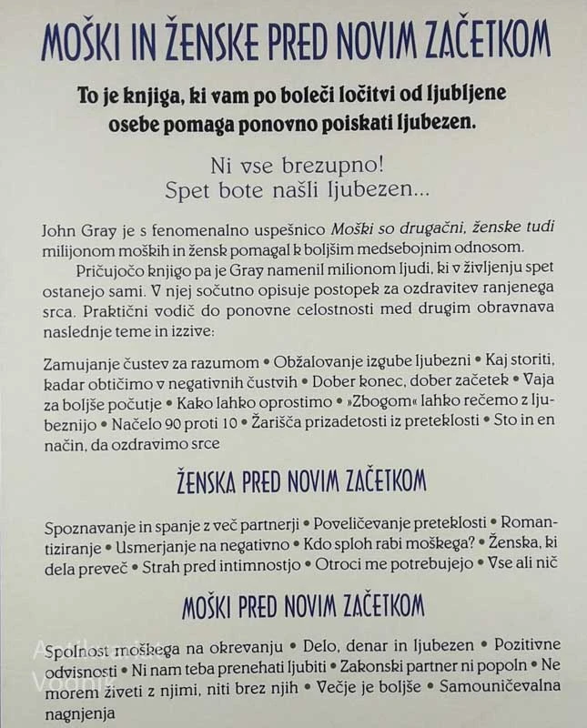 MOŠKI IN ŽENSKE PRED NOVIM ZAČETKOM, dr. John Gray