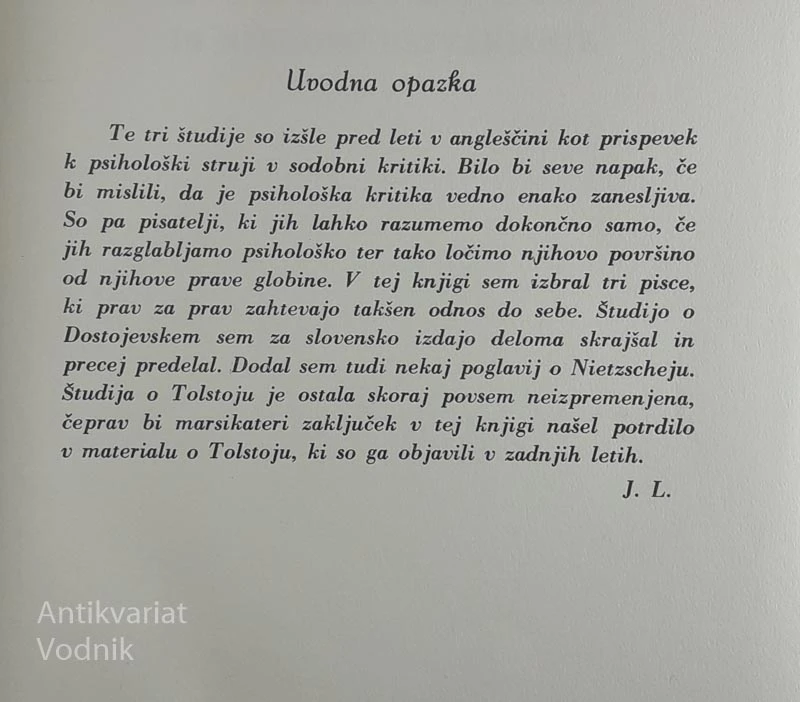 DOSTOJEVSKI, NIETZSCHE, TOLSTOJ, Janko Lavrin